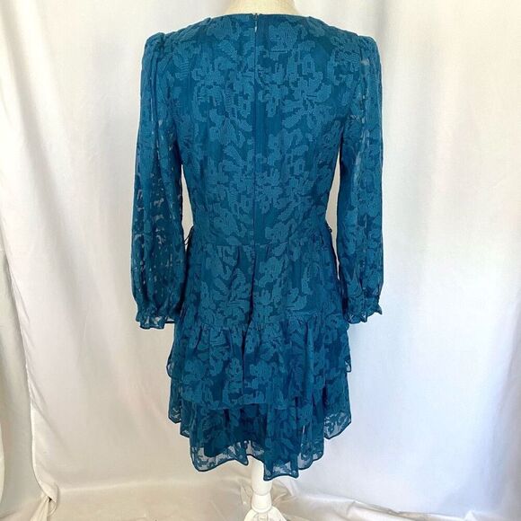 Eliza J Floral Lace Long Sleeve Tiered Mini Dress Teal Blue Ruffles Women 8 New - Picture 3 of 10